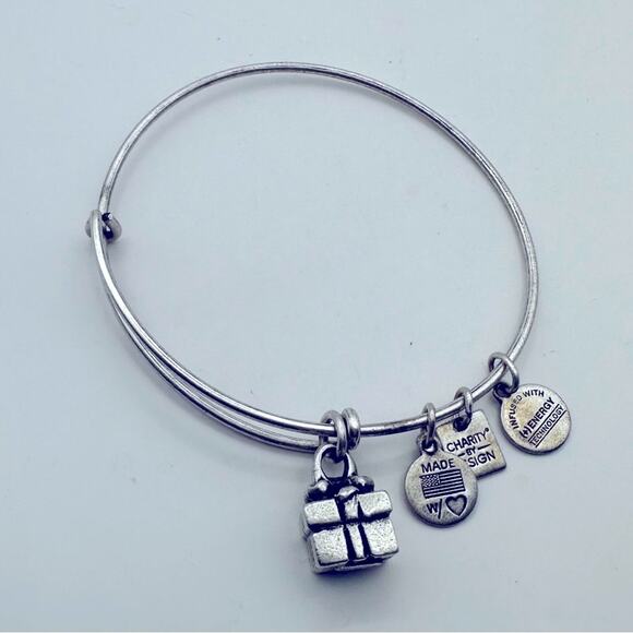 Alex and Ani Gift Box Bangle Bracelet silver tone Holiday Festive Contemporary - Picture 1 of 4